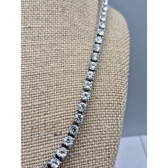 Silver Tone High Quality Crystal Tennis Style Necklace Long 20" Collar Formal - Picture 6 of 7